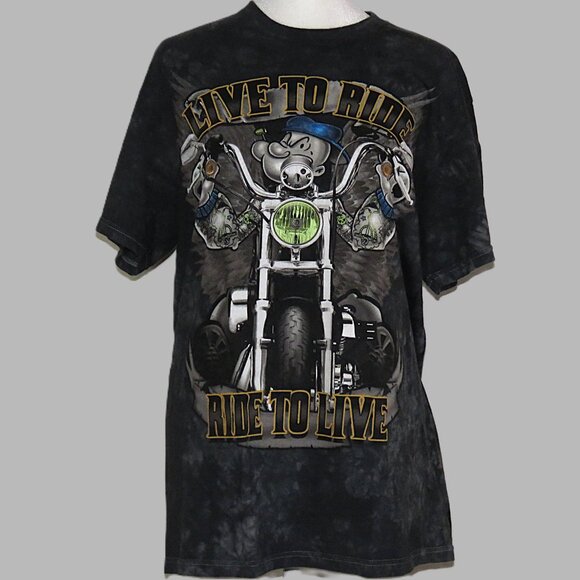 Popeye Live to Ride, Ride to Live Motorcycle Men's Tie Dye T-Shirt Size M (C330) - Picture 2 of 6